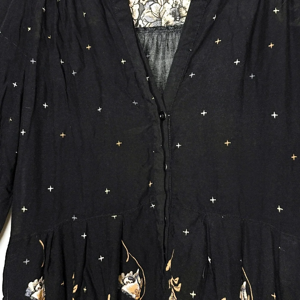 Free People Sierra Valley Mini Dress Small Black Paisley Floral Boho